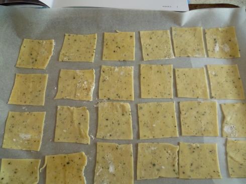 Crackers on baking tray